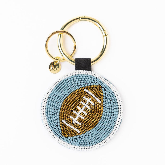 Game Day Football Beaded Bag Charm Navy, Blue, + White Key Ring + Bag Charm