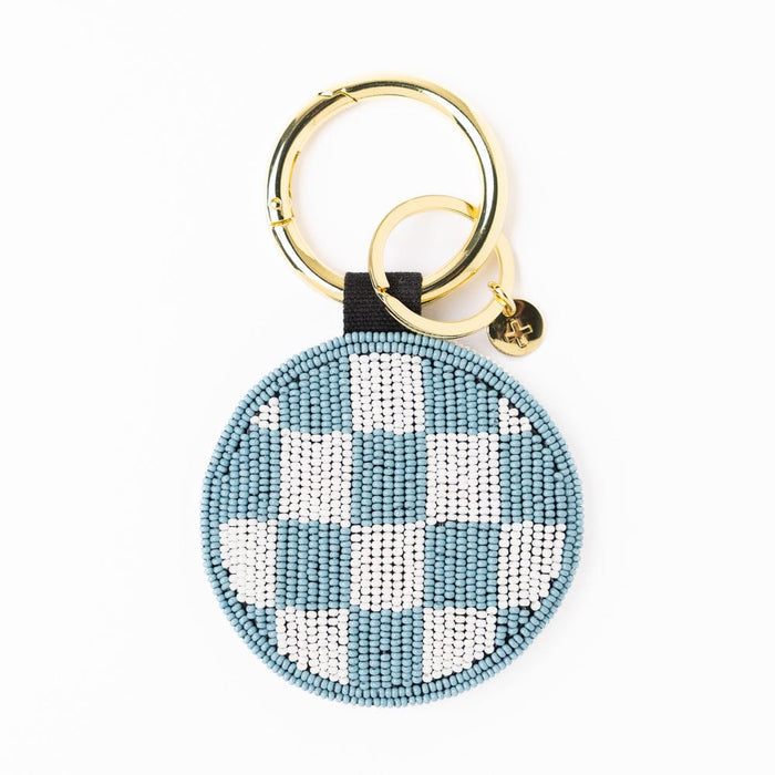 Game Day Football Beaded Bag Charm Navy, Blue, + White Key Ring + Bag Charm