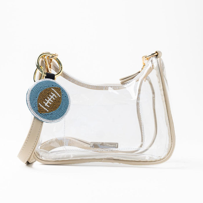 Game Day Football Beaded Bag Charm Navy, Blue, + White Key Ring + Bag Charm