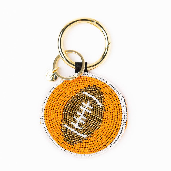 Game Day Football Beaded Bag Charm Orange + White Key Ring + Bag Charm