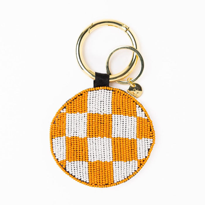 Game Day Football Beaded Bag Charm Orange + White Key Ring + Bag Charm