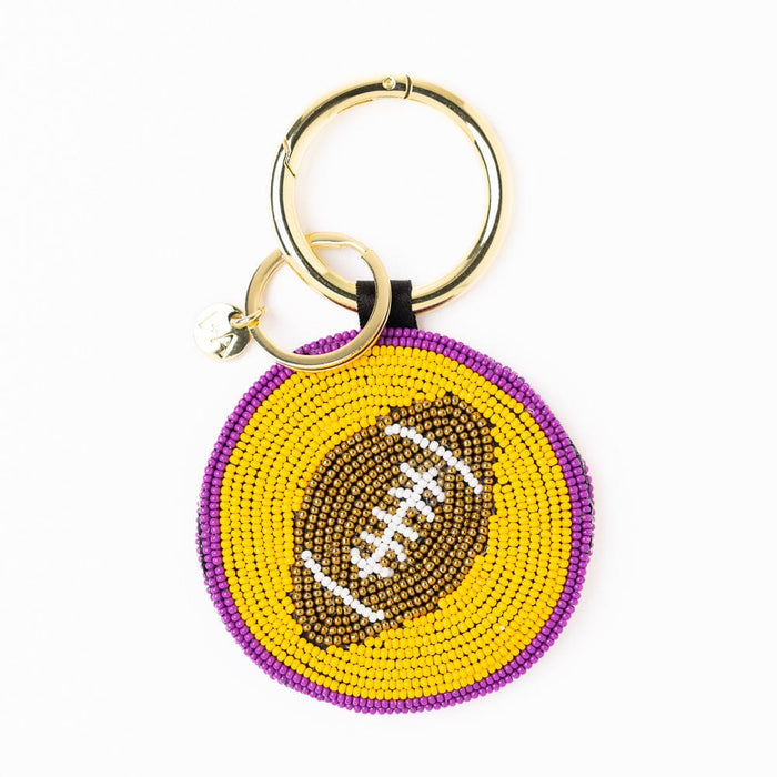 Game Day Football Beaded Bag Charm Purple + Yellow Key Ring + Bag Charm