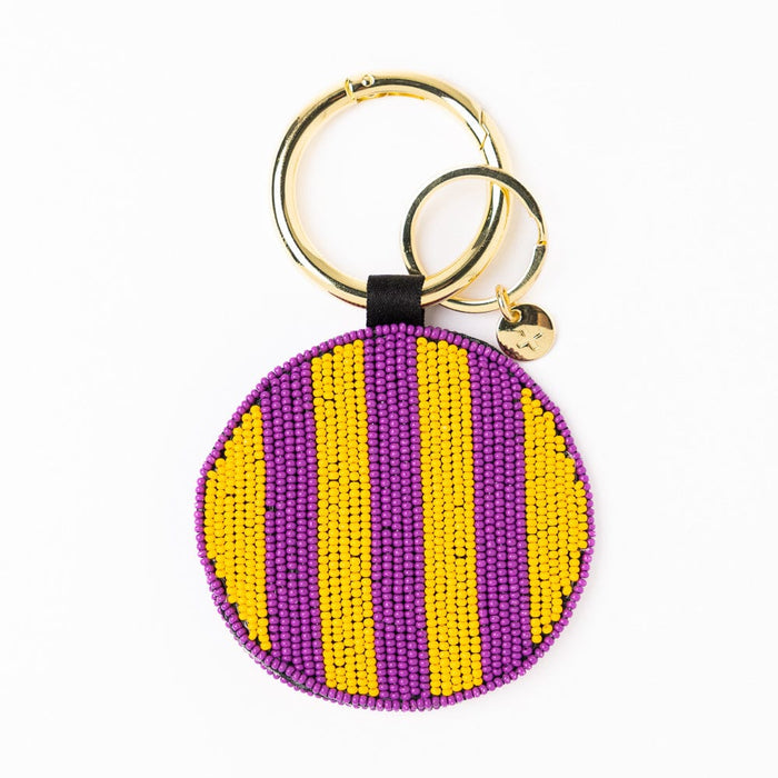 Game Day Football Beaded Bag Charm Purple + Yellow Key Ring + Bag Charm