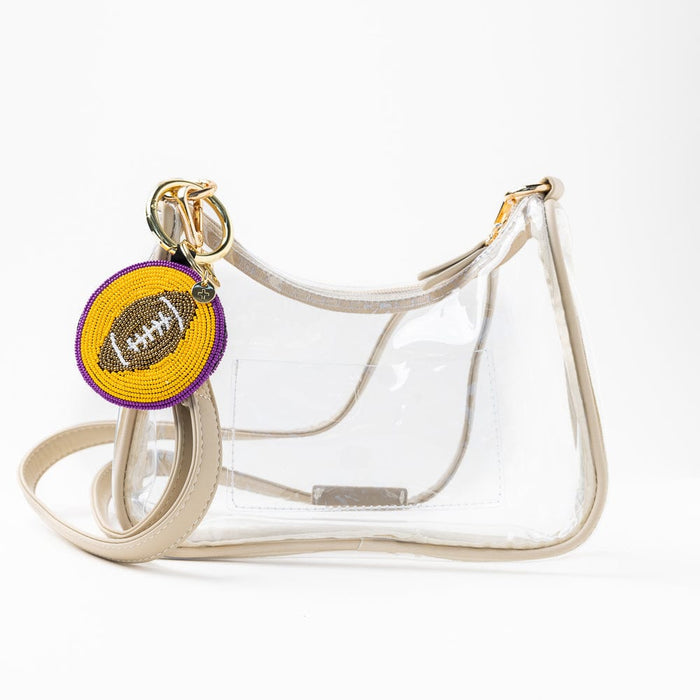 Game Day Football Beaded Bag Charm Purple + Yellow Key Ring + Bag Charm