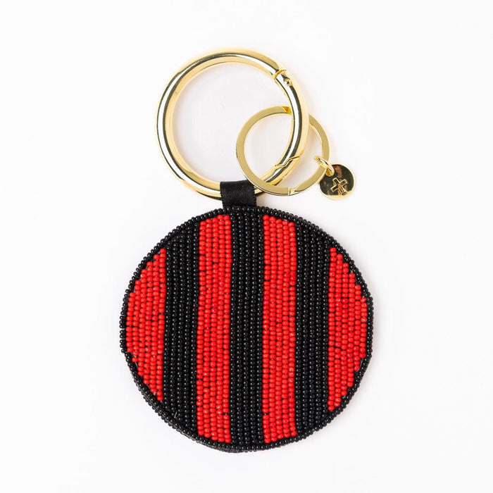 Game Day Football Beaded Bag Charm Red + Black Key Ring + Bag Charm