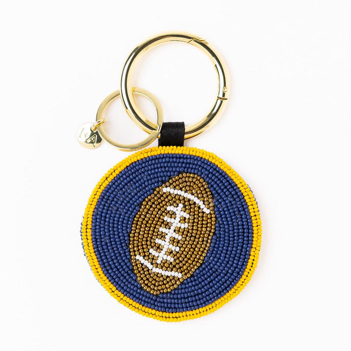 Game Day Football Beaded Bag Charm Yellow + Blue Key Ring + Bag Charm