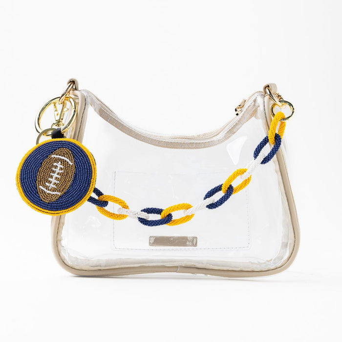 Game Day Football Beaded Bag Charm Yellow + Blue Key Ring + Bag Charm