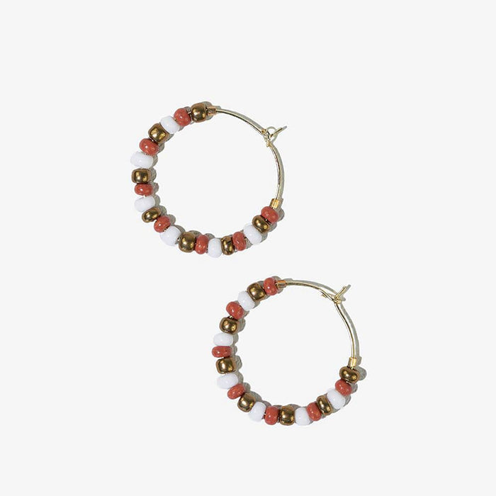 Game Day Mixed Seed Bead Hoop Earrings Burnt Orange + White
