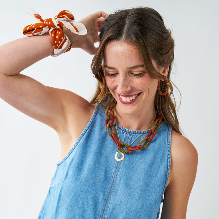 Game Day Polka Dot Scarf + Scrunchie Burnt Orange + White 21x21 Scarf