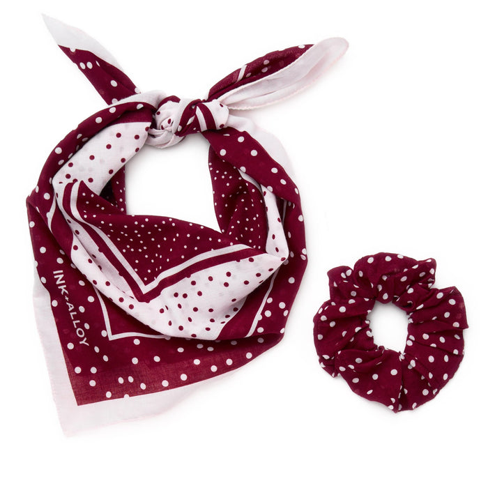 Game Day Polka Dot Scarf + Scrunchie Maroon + White 21x21 Scarf