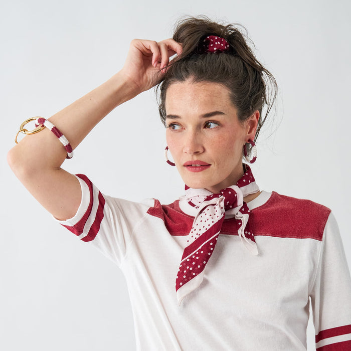 Game Day Polka Dot Scarf + Scrunchie Maroon + White 21x21 Scarf