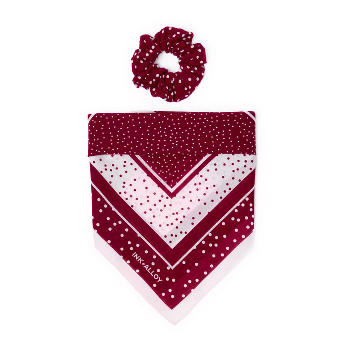 Game Day Polka Dot Scarf + Scrunchie Maroon + White 21x21 Scarf
