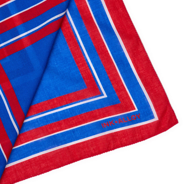 Game Day Radiating Square Scarf + Scrunchie Blue + Red 21x21 Scarf