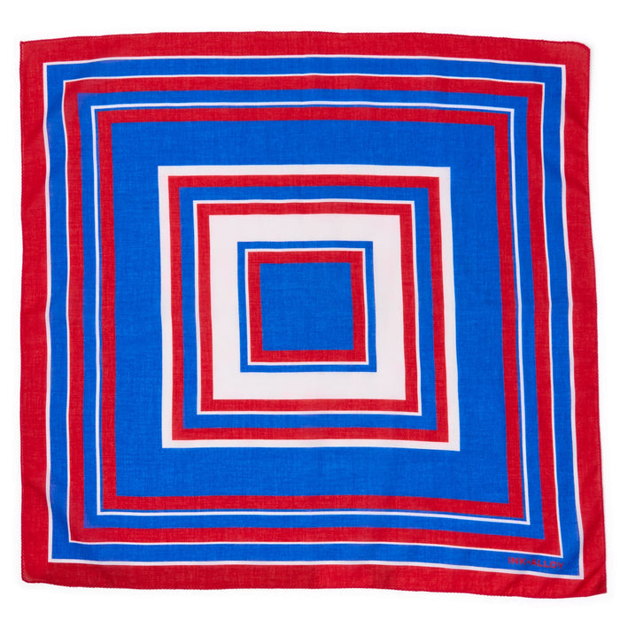 Game Day Radiating Square Scarf + Scrunchie Blue + Red 21x21 Scarf