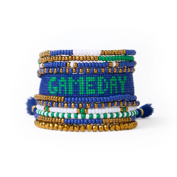 Game Day Sage 10 Strand + Gabby Stack Blue, Green, + Gold Stack