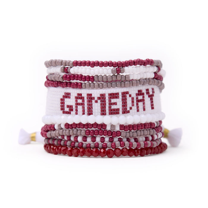 Game Day Sage 10 Strand + Gabby Stack Maroon, Grey, + White Stack