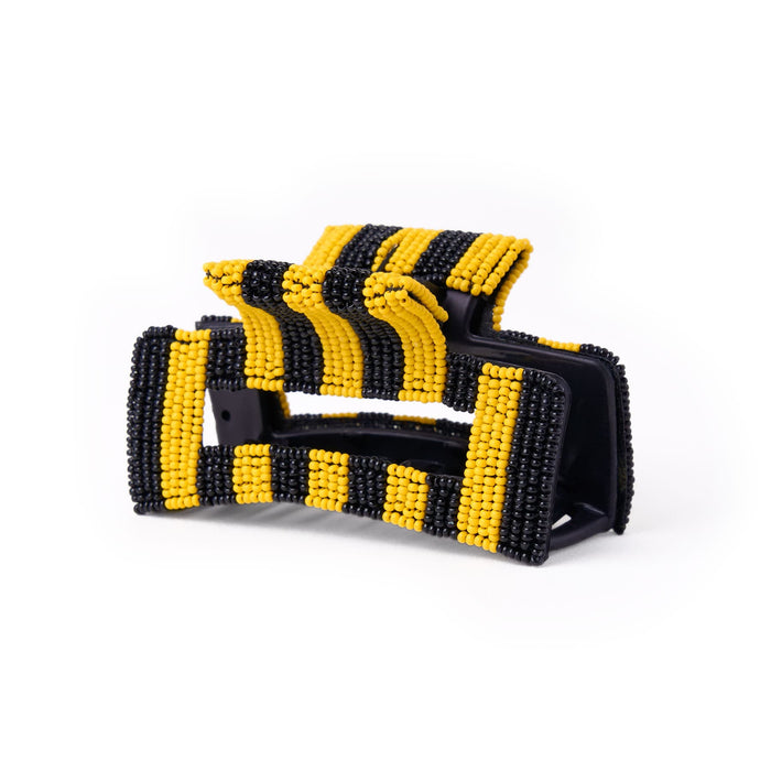 Game Day Striped Beaded Hair Claw Clip Black + Yellow Clip