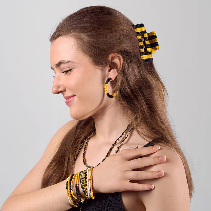 Game Day Striped Beaded Hair Claw Clip Black + Yellow Clip