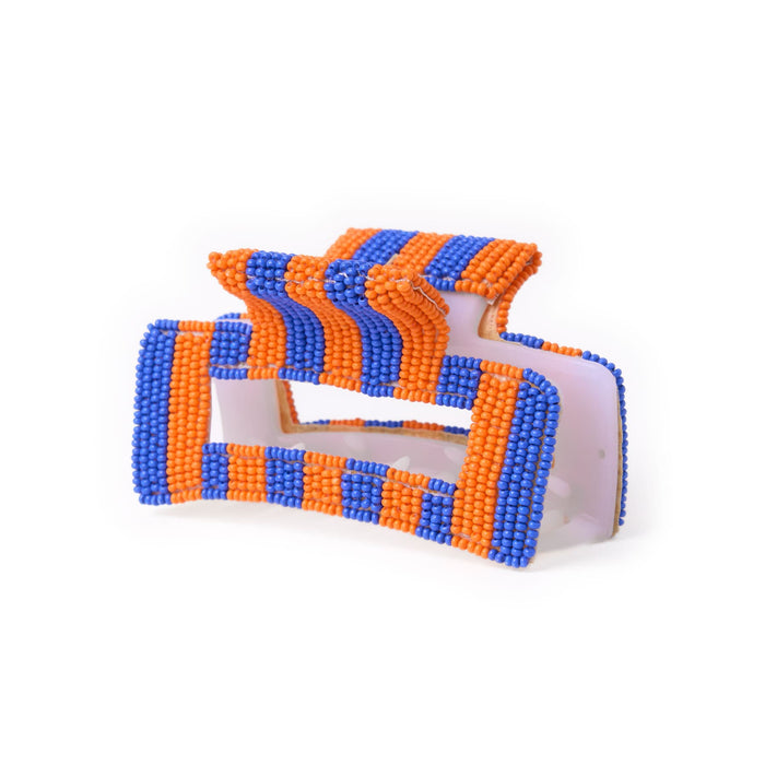 Game Day Striped Beaded Hair Claw Clip Blue + Orange Clip