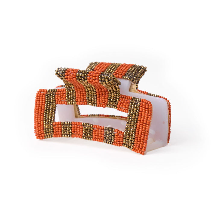 Game Day Striped Beaded Hair Claw Clip Burnt Orange + Gold Clip
