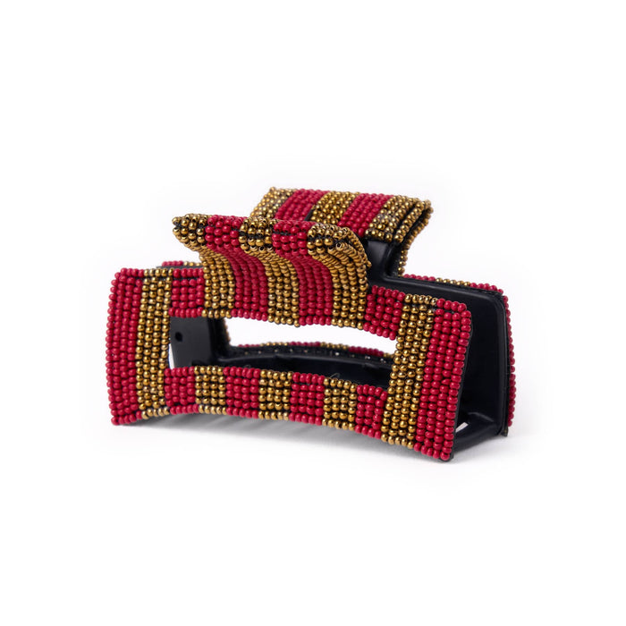 Game Day Striped Beaded Hair Claw Clip Garnet + Gold Clip