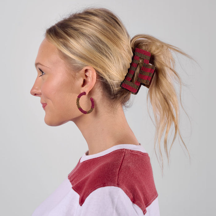 Game Day Striped Beaded Hair Claw Clip Garnet + Gold Clip