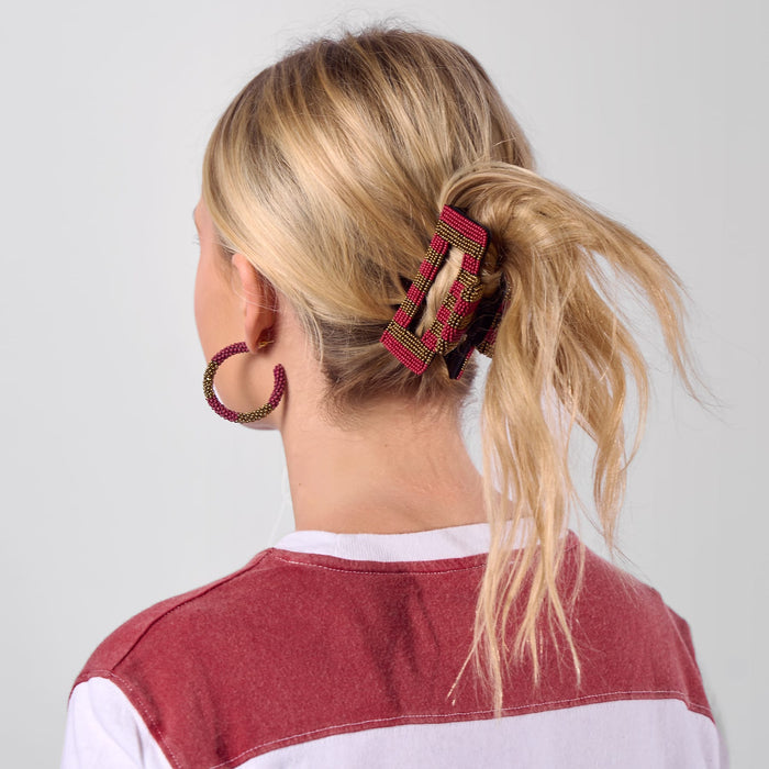Game Day Striped Beaded Hair Claw Clip Garnet + Gold Clip