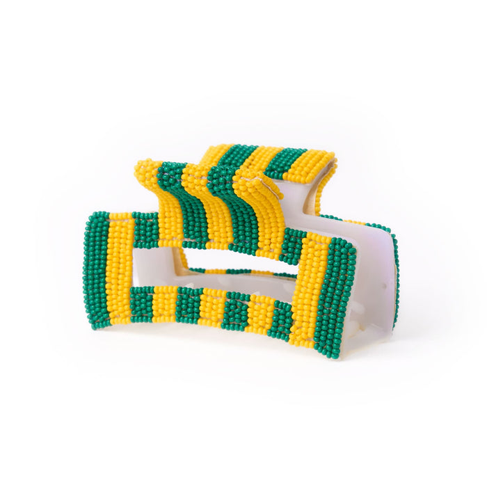 Game Day Striped Beaded Hair Claw Clip Green + Yellow Clip