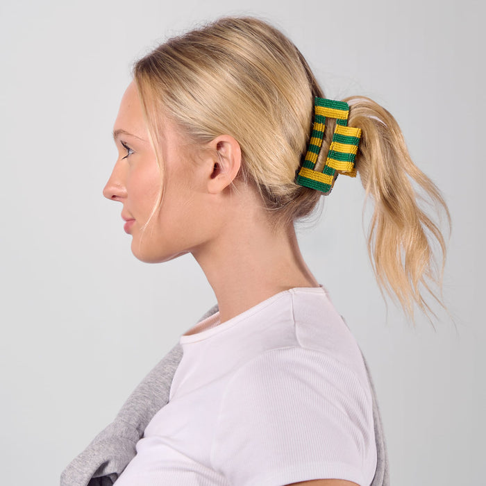 Game Day Striped Beaded Hair Claw Clip Green + Yellow Clip