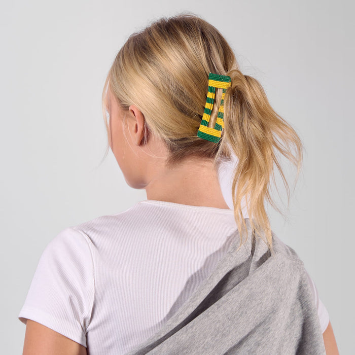 Game Day Striped Beaded Hair Claw Clip Green + Yellow Clip