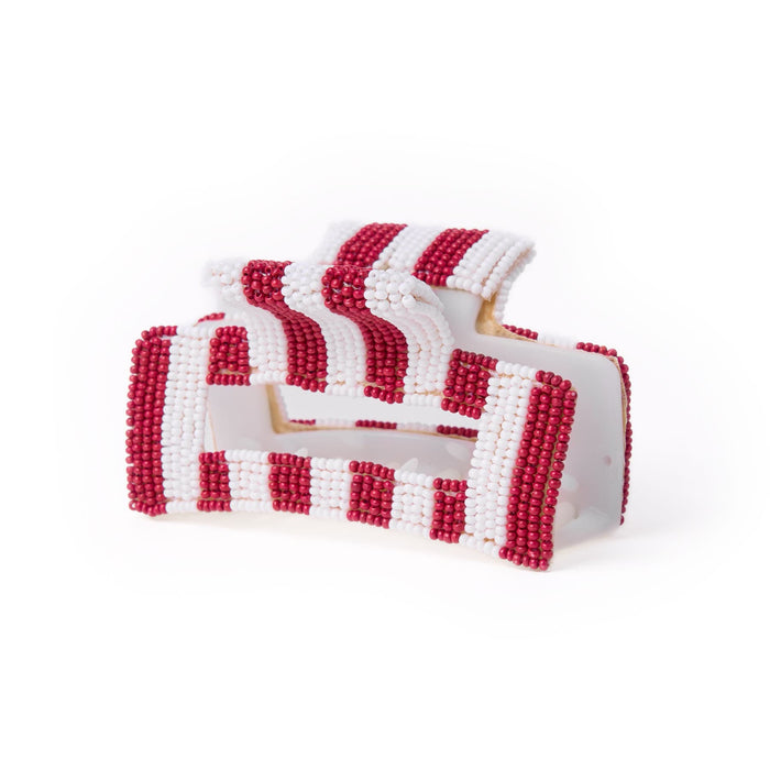 Game Day Striped Beaded Hair Claw Clip Maroon + White Clip