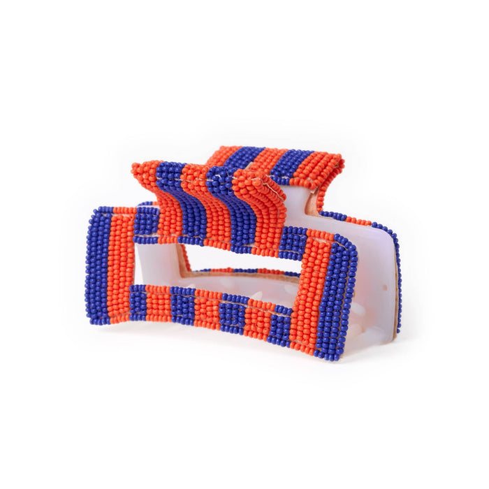 Game Day Striped Beaded Hair Claw Clip Navy + Orange Clip