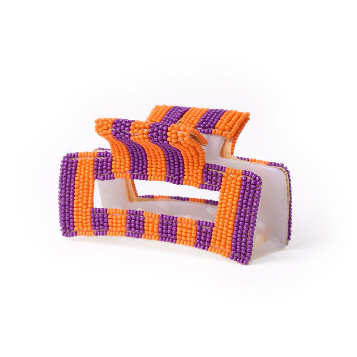 Game Day Striped Beaded Hair Claw Clip Purple + Orange Clip