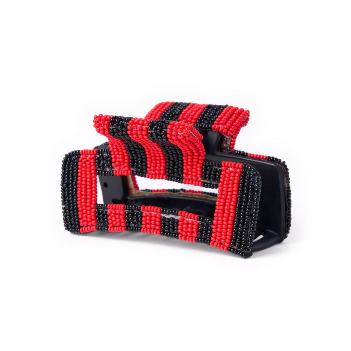 Game Day Striped Beaded Hair Claw Clip Red + Black Clip