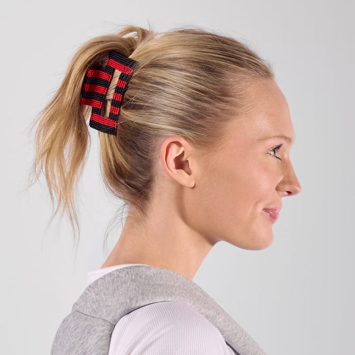 Game Day Striped Beaded Hair Claw Clip Red + Black Clip
