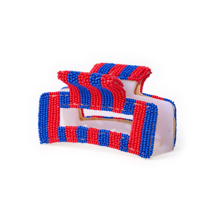 Game Day Striped Beaded Hair Claw Clip Red + Blue Clip