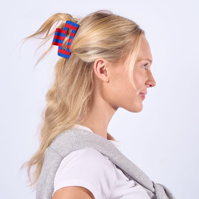 Game Day Striped Beaded Hair Claw Clip Red + Blue Clip