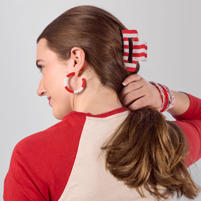 Game Day Striped Beaded Hair Claw Clip Red + White Clip