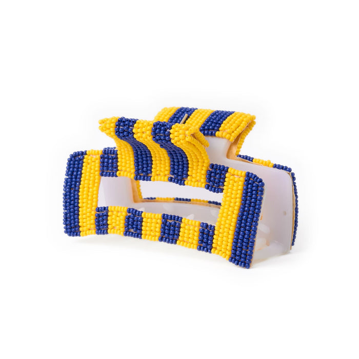 Game Day Striped Beaded Hair Claw Clip Yellow + Navy Clip