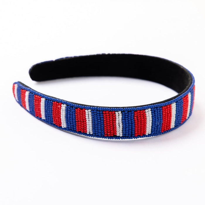 Game Day Striped Beaded Headband Blue + Crimson Headband