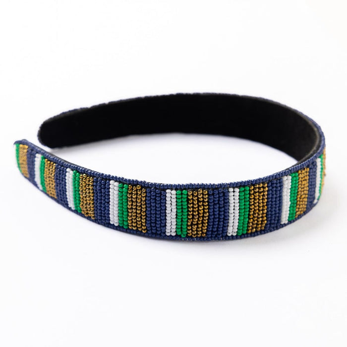 Game Day Striped Beaded Headband Blue, Gold, + Green Headband