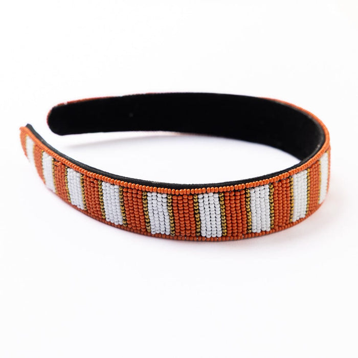 Game Day Striped Beaded Headband Burnt Orange Headband