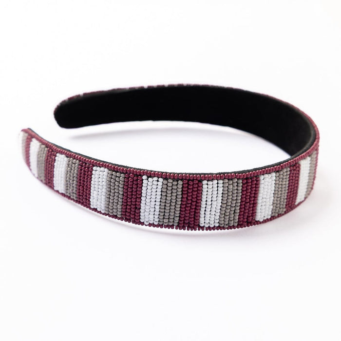 Game Day Striped Beaded Headband Maroon + White Headband