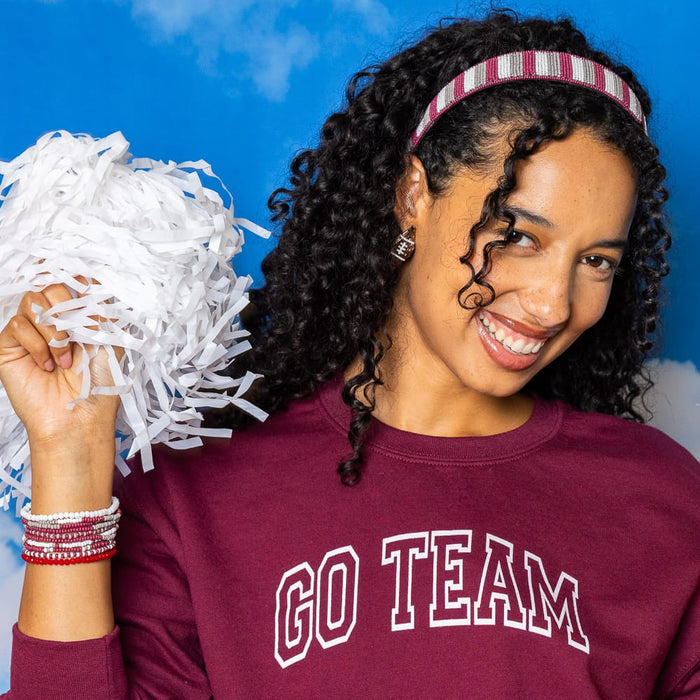 Game Day Striped Beaded Headband Maroon + White Hair Accessory