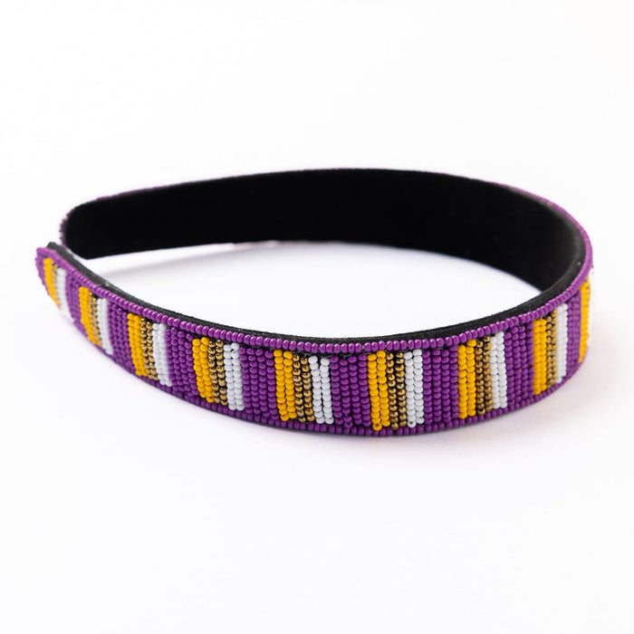 Game Day Striped Beaded Headband Purple + Yellow Headband