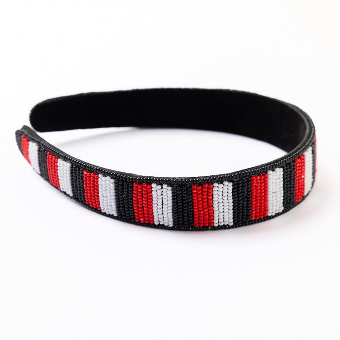 Game Day Striped Beaded Headband Red + Black Headband