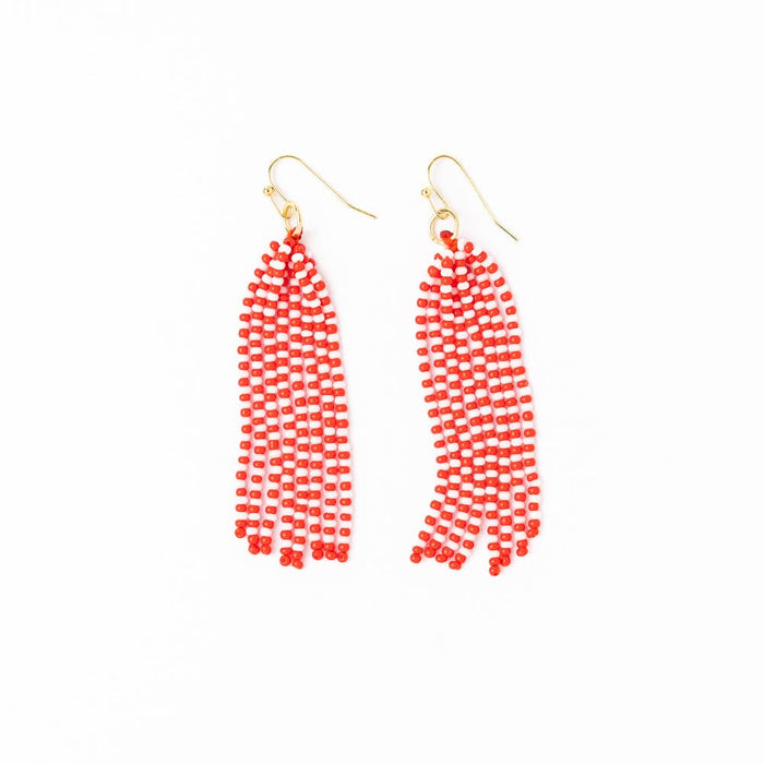 Game Day Tassel Seed Bead Earrings Crimson + Cream Fringe
