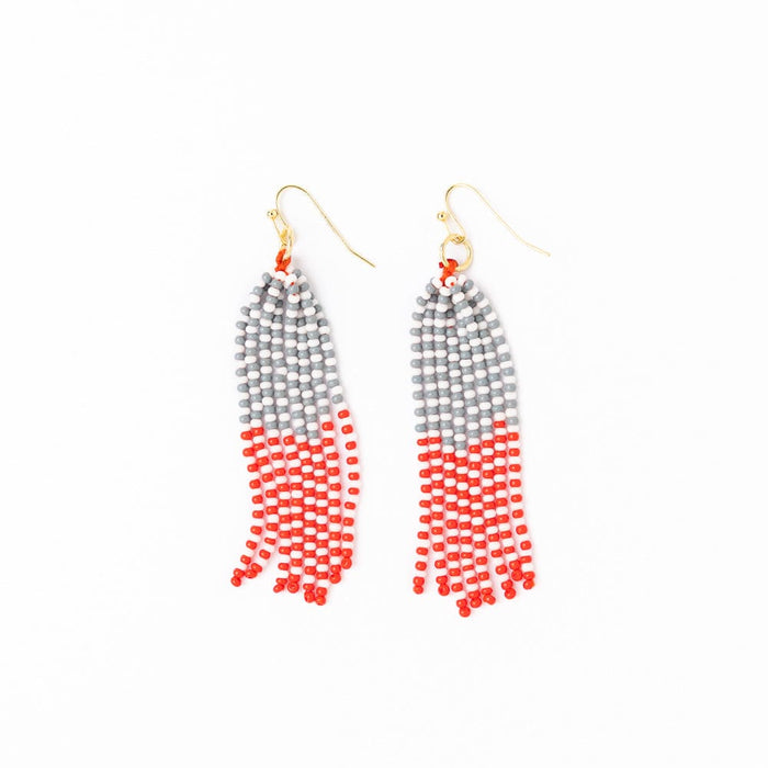 Game Day Tassel Seed Bead Earrings Scarlet + Gray Fringe