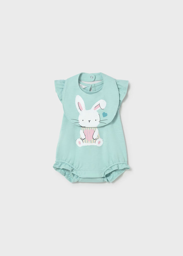 Glass Green Ruffle Bunny Romper & Bib