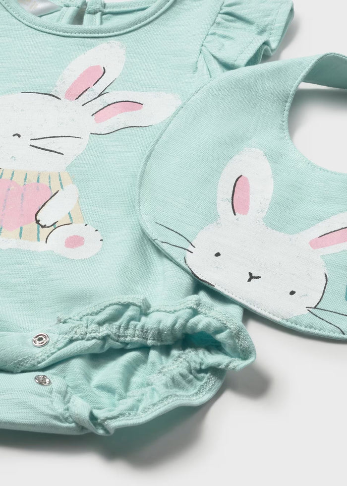Glass Green Ruffle Bunny Romper & Bib